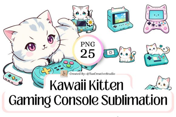 Download Cute Kitten Gaming Console Sticker - Gaming Collection