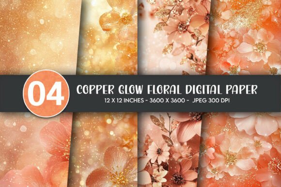 Download Copper Glow Floral Digital Paper - Glow Collection